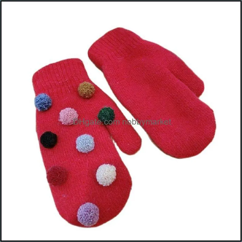 Cinq doigts gants mitaines chapeaux, écharpes mode accessoires cadeau de Noël Pom mitaines chaud hiver femmes fourrure tricoté mélangé plus chaud rouge