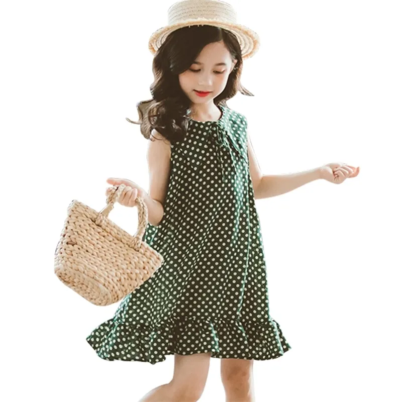 Девочка-подросток платье Dot Pattern Girls Party дети летний ребенок вскользь стиль одежда для 6 8 10 12 14 210528