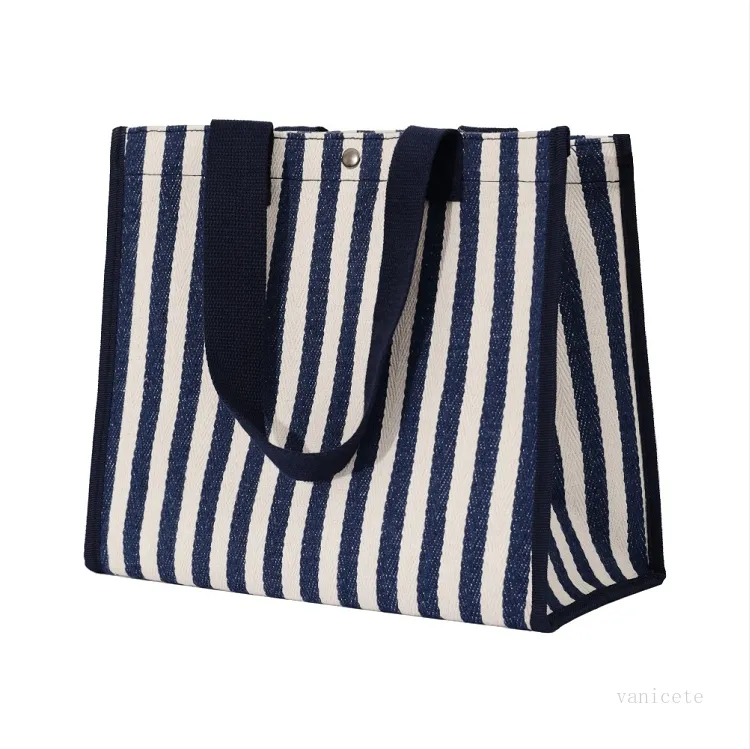 Korean striped handbag canvas women's vegetable shopping bag carrying Lunch Bags 4color T2I52276