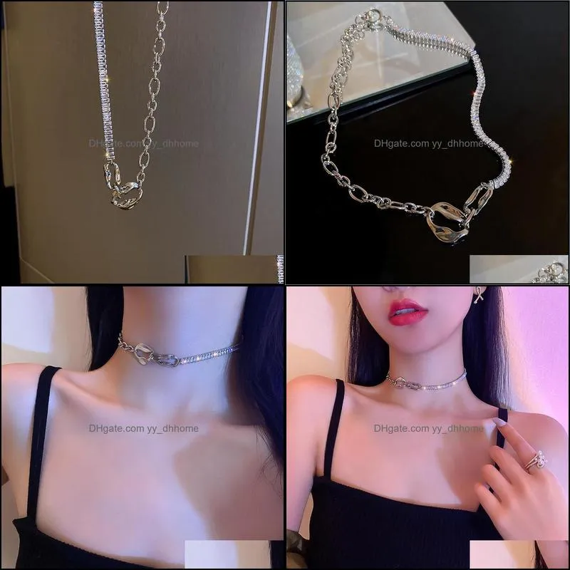 Chokers Korean Fashion Luxury Shining Zircon Stainless Steel Metal Choker Necklace For Women Girls Simple Geometric Clavicle