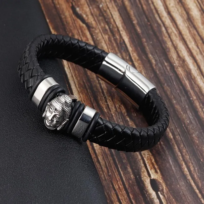 Pulsera de amuleto de cuero de alta calidad para hombre, estilo religioso clásico, a la moda