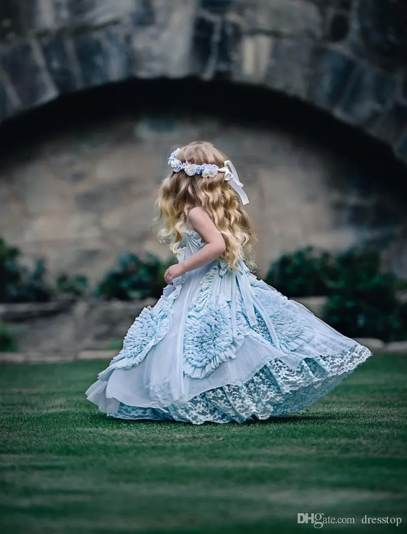 Glamulice Flower Girl Dress - Vintage Ruffles Wedding Party Gown For Girls