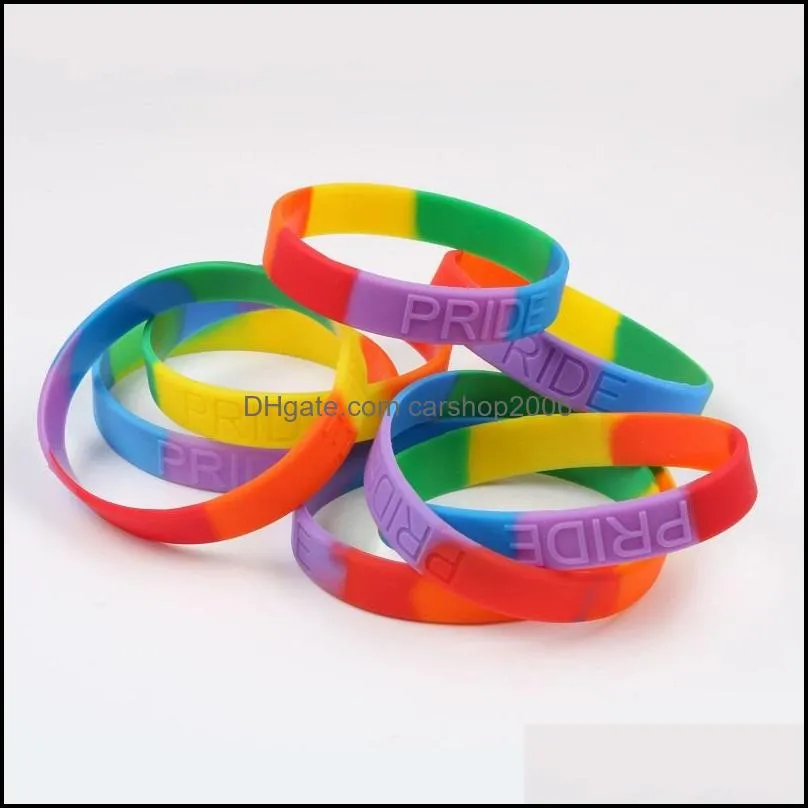 Gay Pride Silicone Bracelet Rubber Rainbow Flag Wristband LGBT Sports Silicone Bangle Lesbian Pride Wristlet Bracelets Party Jewelry