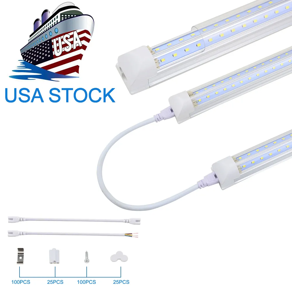 8FT Shop Light Fixture T8 LED Tubes Lights Cold White 6500K V Shape Clear Cover Hight Output Shops Lights for Garage