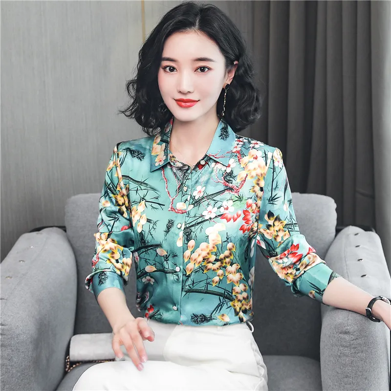 Compra Sexy Slim Rosa Satinado Seda Camisa De Lujo De Manga Larga Primavera  Otoño Invierno Imprimido Mujer Runny Tops Fiesta De Fiesta De Fiesta Damas  Blusas De Diseñador Barato | Entrega Rápida