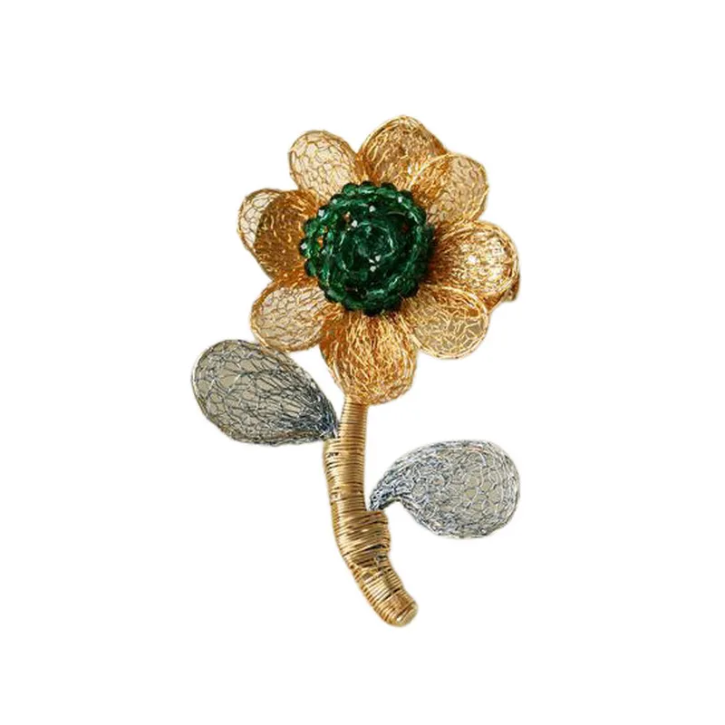 2021 joyería de personalidad creativa hecha a mano rejilla de red girasol lindo traje broche pin para mujer