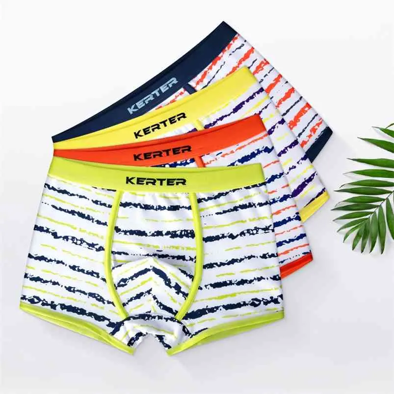 4Pcs/Pack Boxer Underwear for Boys Striped Children Cotton Panties Shorts Teenage Breathable Underpants Young 16T 210622