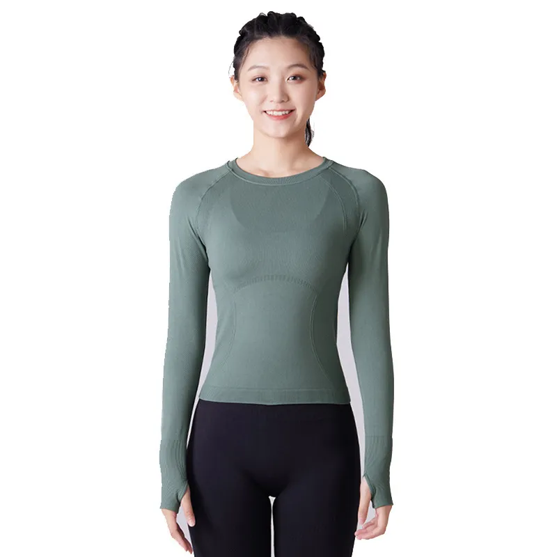 Women Tracksuit Tops Tees T-Shirt Clothing Ladies Yoga Wear Slim Long Sleeve High Elastic Sports Round Neck Leisure Fitness Running Top