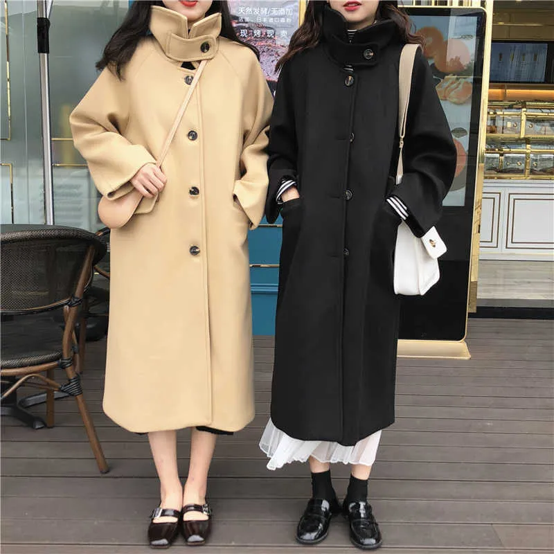 Women Winter Thick Long Woolen Coat Turtleneck Overcoat Pockets Plus Size Vintage Manteau Femme Hiver Abrigos Mujer Elegante 210930