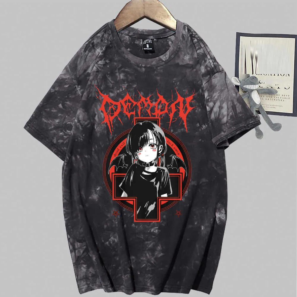 アニメゴスガールアニメファッション半袖ルースラウンドネックネクタイ染料TシャツY0809