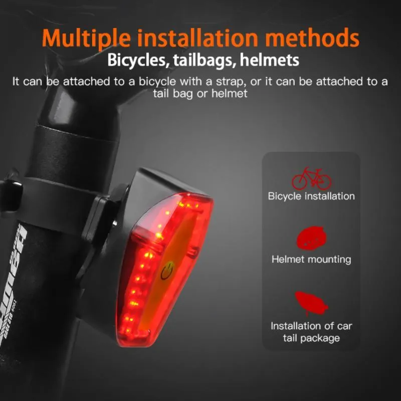 Luzes de bicicleta MTB Luz traseira de sela 6 Modos 24 Wicks Touch taco de alerta de bicicleta voadora morta Lâmpada de ciclismo USB