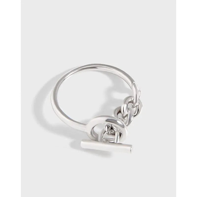 Cluster-Ringe S925 Sterling Silber Offener Ring für Frauen Einfaches Temperament Kette mit Schnalle Verstellbarer stapelbarer Modeschmuck