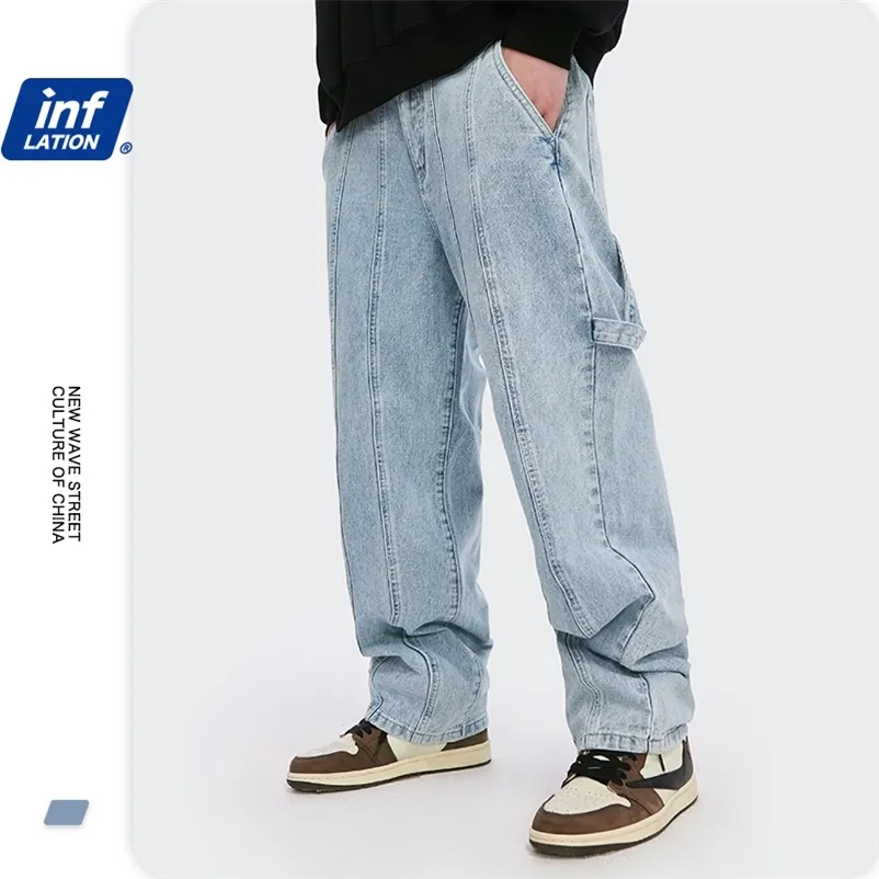 بنطال جينز رجالي فضفاض قابل للتمدد من قماش الدنيم المغسول ملابس الشارع الشهير أزرق عتيق بنطلون جينز هيب هوب للرجال سروال فضفاض 3256 وات 210317