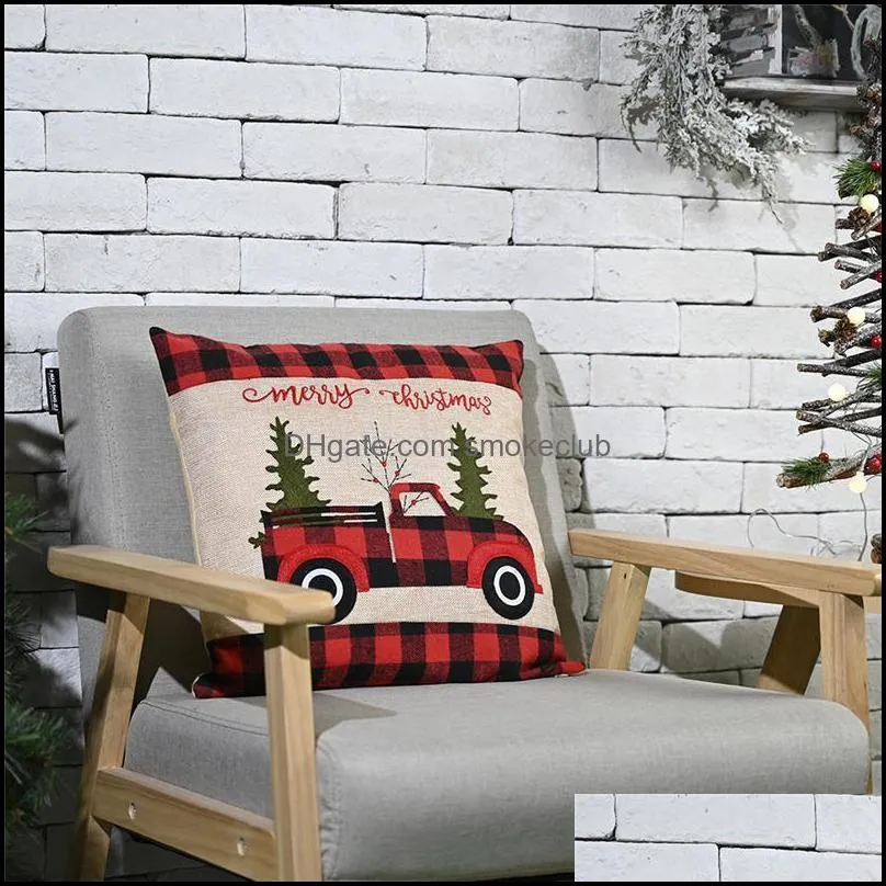 Sängkläder levererar textilier hem gardenkenristmas dekorationer ers buffel plaid kasta kudde fodral julgran röd lastbil kudde er zze8942