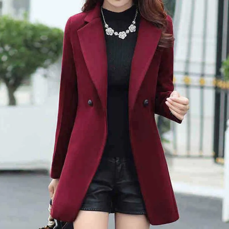 Feminino Misturas de Lã Feitong Escritório Inverno Feminino Tamanho Grande Gola redonda Manga comprida Lapela Jaqueta Trench Jacket Slim Formal Sobretudo Outwe