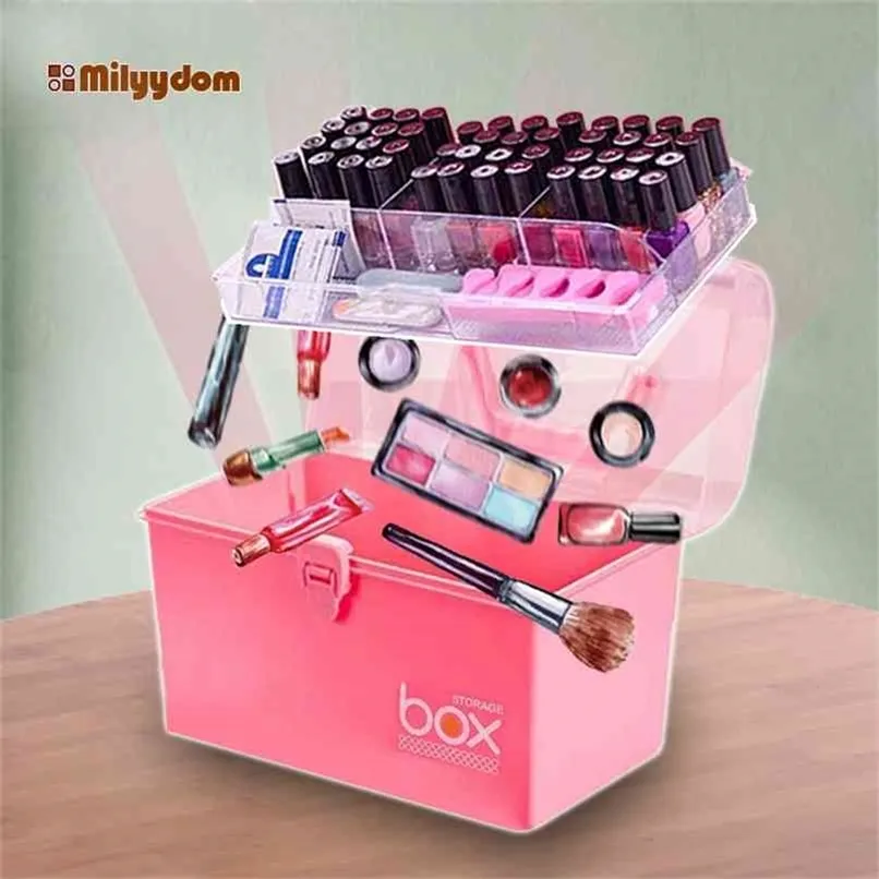 Manicure Organizer Stand voor Nagellak Lippenstift Opbergdoos Plastic Makeup Houder Cosmetische Gereedschap Container Home Accessoires 210922