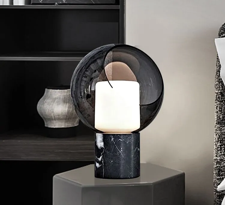 Ins populaire lampe de Table en marbre lampe de Table LED lampe de Table décoration éclairage abat-jour en verre LED 6W Base en marbre véritable