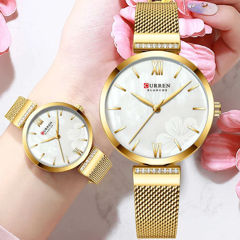 Curren Relogio Feminino Gold Woman Watches Famous Brand Diamond Women Wrist Watch Stainless Steel Female Golden Watches 210527
