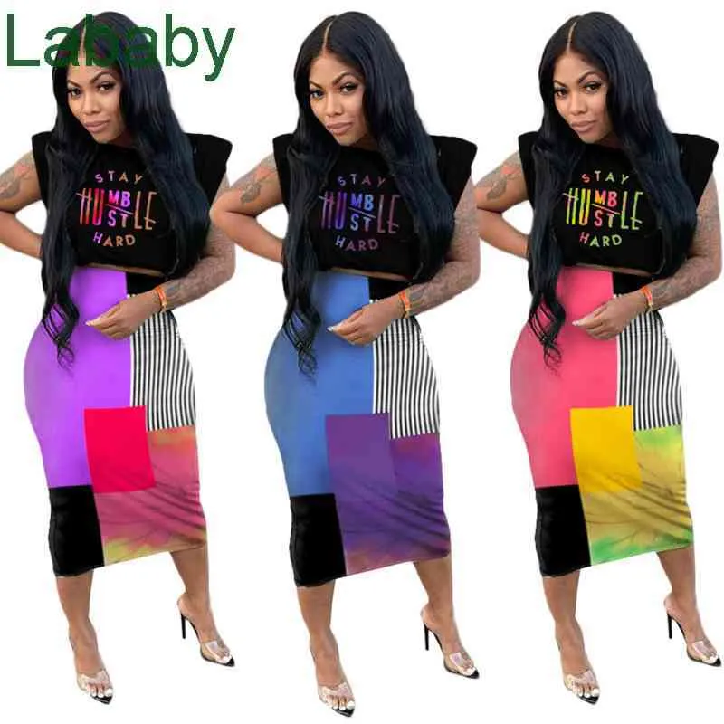 Women Tracksuits Two Peices Dress Set Deisgner Slim Sexy Sleeveless Letters Printed Casual Random Color Suits Color Block Stitching Outfits