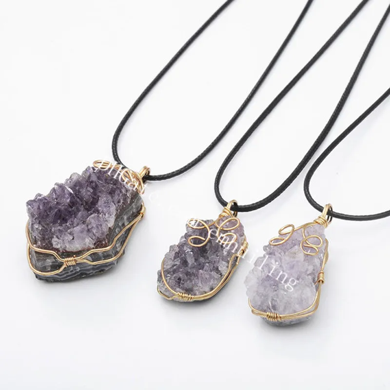 Irregular Handmade Natural Amethyst Rock Necklace Quartz Healing Purple  Crystal Gemstone Pendant Chakra Birthstone Jewellery Gift 