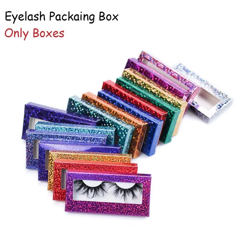 Glitter Laser Eyelash Paper Packing Box Eyelashes Packaging Case with Window for 25mm -28mm in Bulk