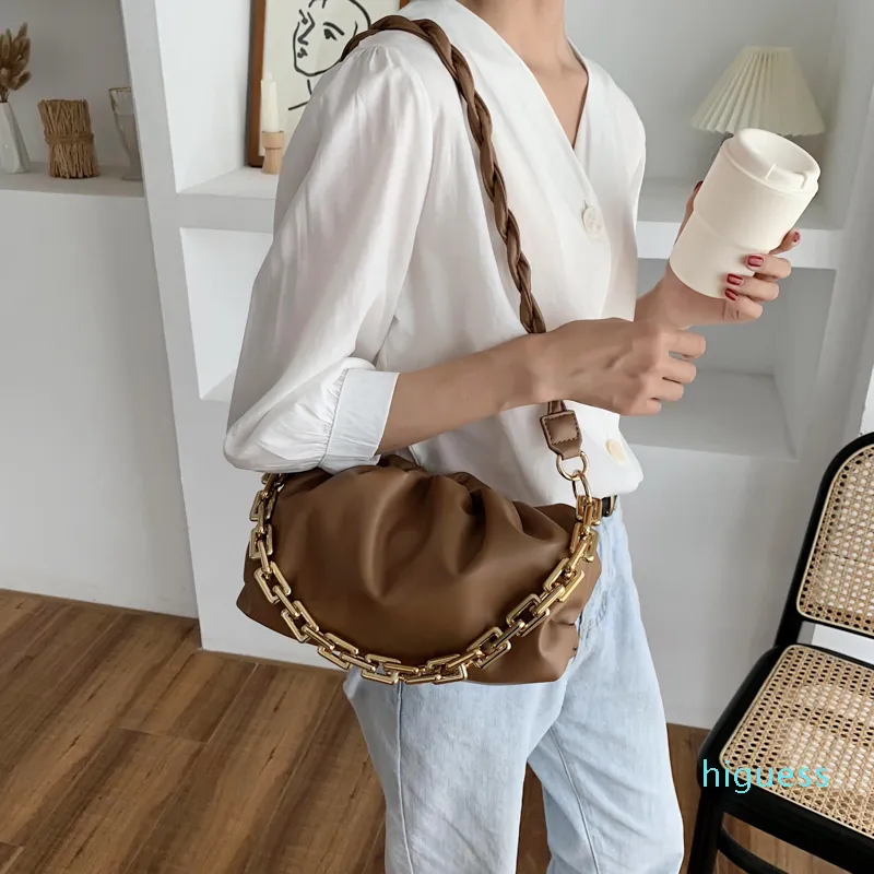 Designer- mulheres nuvem saco de couro macio saco crossbody único bolsa de ombro e bolsa mulheres grossas cadeia de embreagens