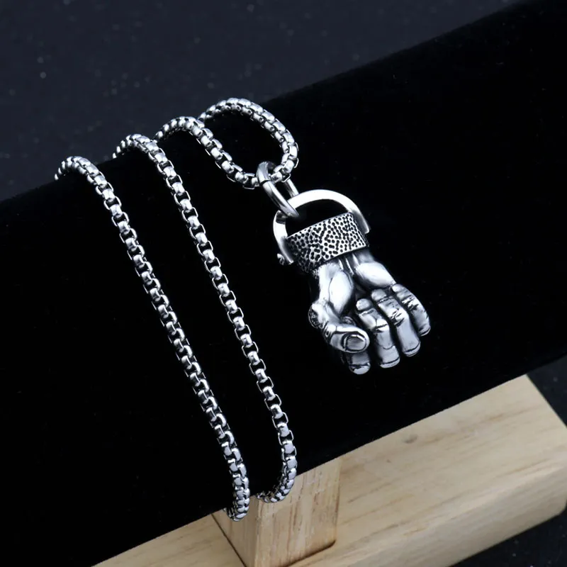 Anger Fist Fitness and Gym dumbbell Necklaces Pendants Chain Punk For Men Male Hip Hop Stainless Steel Jewelry Creativity Gift