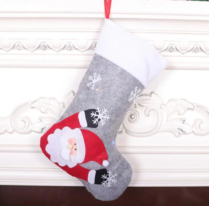 Socks Christmas decoration Candy stockings Grey Xmas Tree Pendant Large Christmas-stocking with lights Kids Xmas-Gift Bag