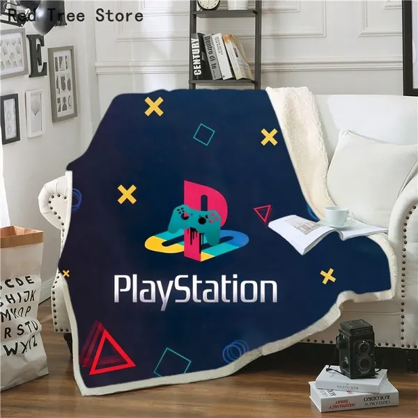 Marinho azul desenhos animados PlayStation Impresso Thorw Cobertor Crianças Crianças Sofá Capa de Quilt Travel Picnic GamePad Controlador de Jogo