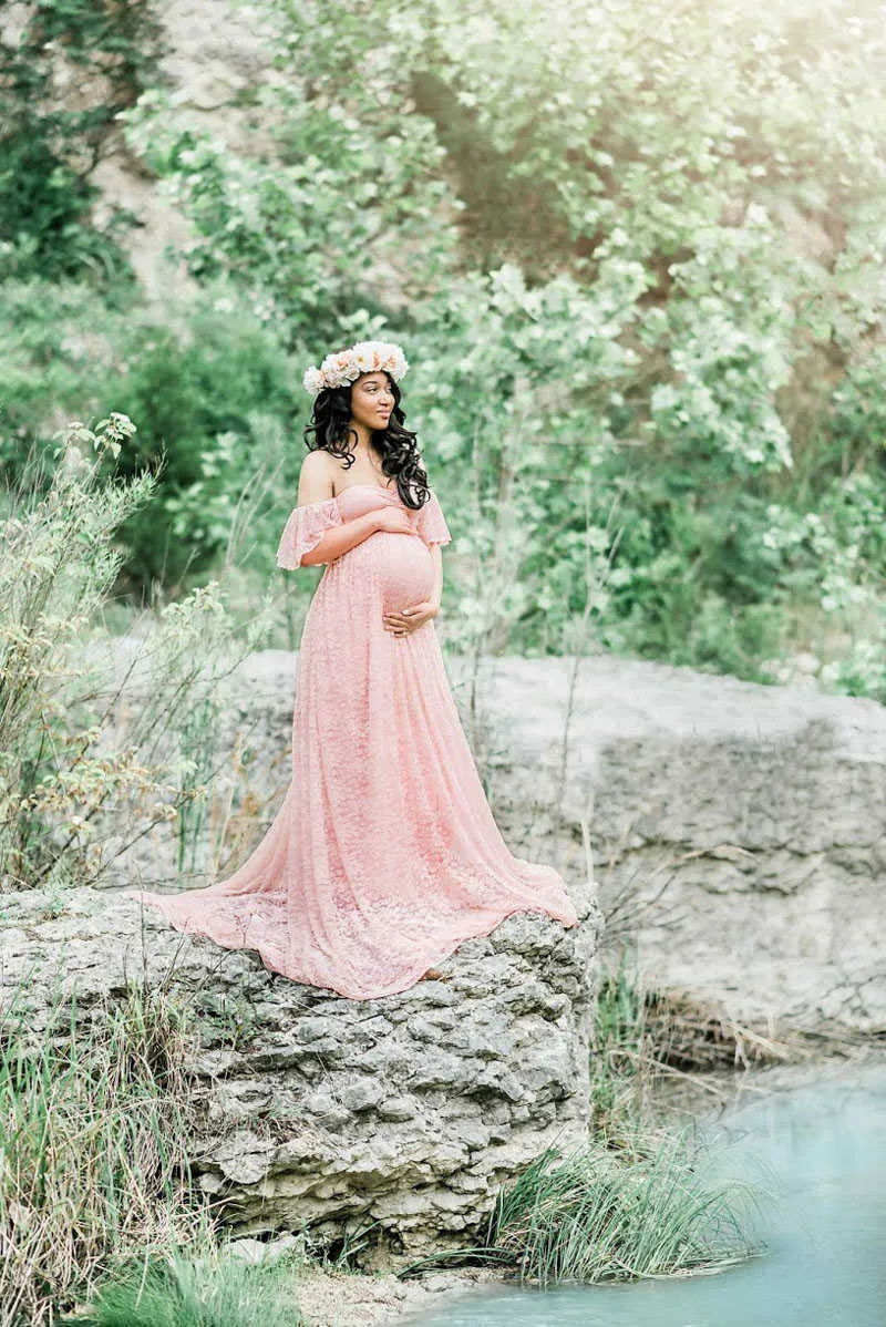 Maternity Lace Maxi wedding guest gowns for Photo...