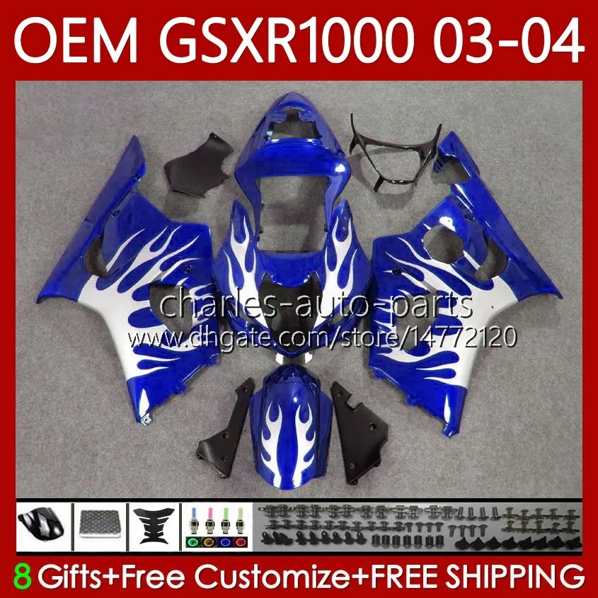 OEM Faireings Silver Flames 100％フィット1000cc K3 GSX-R1000 03-04 Body 67No.189 GSXR 1000 CC GSXR1000 2003 2004 K 3 GSX R1000 GSXR-1000 03 04射出成形ボディワーク