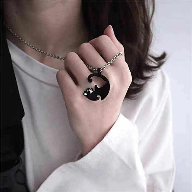 Collier d'Amitié pour 2,Pendentifs Chat Ying et Yang-Coeur