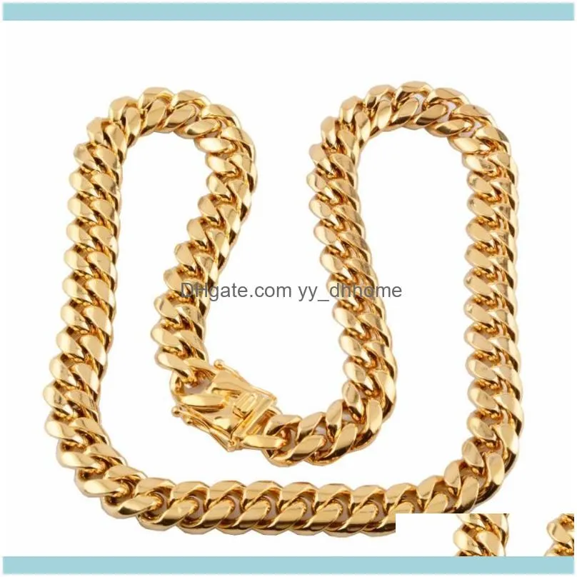 Chains 8/10/12/14/16/18mm Cuba`s Chain Gold Silver Color Man Necklace Heavy Stainless Steel Choker Punk Hip-hop Link 18-32inch