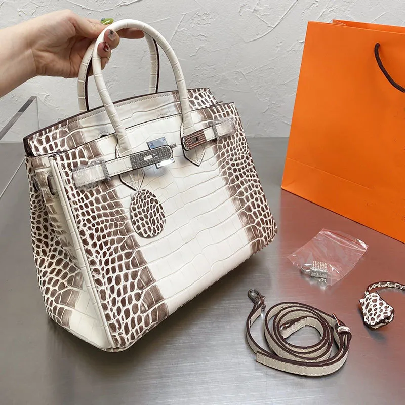 Bags Bag Large Capacity Package Tote Women Handbag Alligator Design Genuine Leather Shopping Shoulder Diamond Hardware Stamped Lock