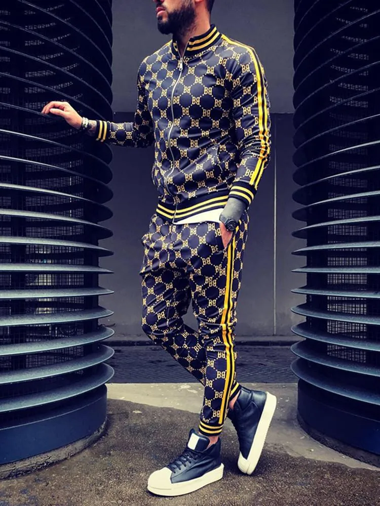 Agasalhos masculinos Muscle Brother Sport Suit Europeu e Americano Tendências Impressão 3D Fitness Sweatpants Slim Moda Casual