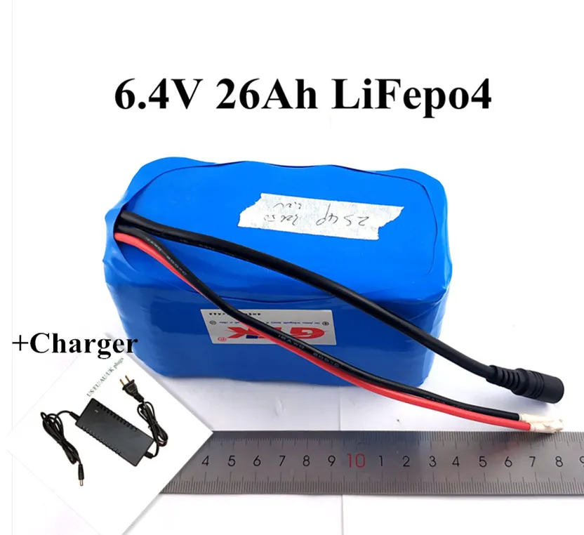 Paquete de batería LiFepo4 de 6,4 V y 26 Ah para luz solar, taladro eléctrico, herramientas eléctricas, cortacésped, juguetes eléctricos y cargador
