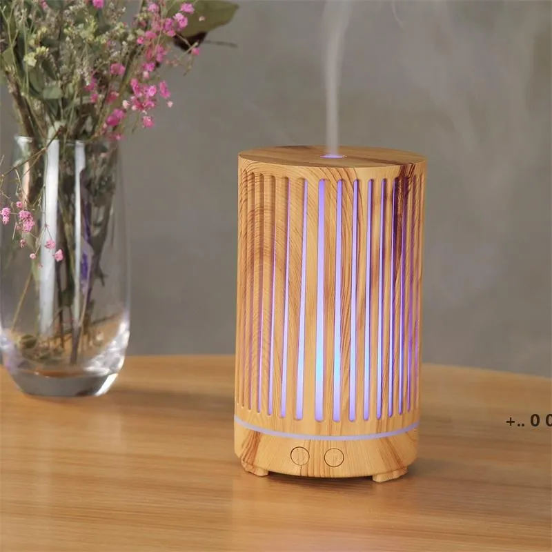 Ultrasonic Air Humidifier Hollow-out aromatherapy Machine USB Wood Grain Aroma Essential Oil Diffuser with 7Colors LED Light RRD11858