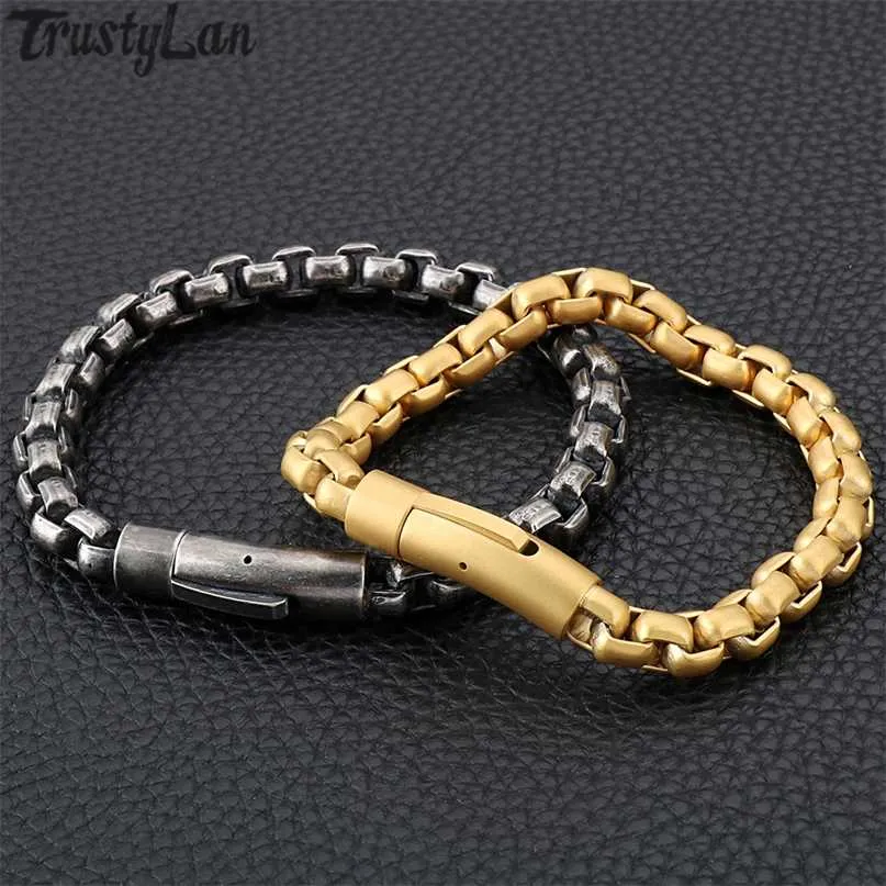 Never Fade Gold Stainless Steel Men Bracelet Male Vintage 8MM Thick Chain Link Mens Bracelets Bangles Metal Jewelry Drop 211124