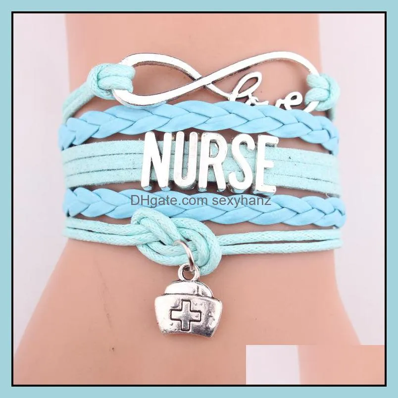 New NURSE Braided leather Rope bracelets medical kit Bag charm Love Wrap bangle For women Girl Nurse`s day Jewelry Gift