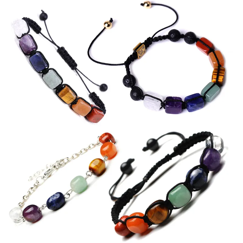 Énergie pierre naturelle sept Chakras Bracelet mode tressé bouddha Yoga perle Bracelets pour hommes femmes bijoux