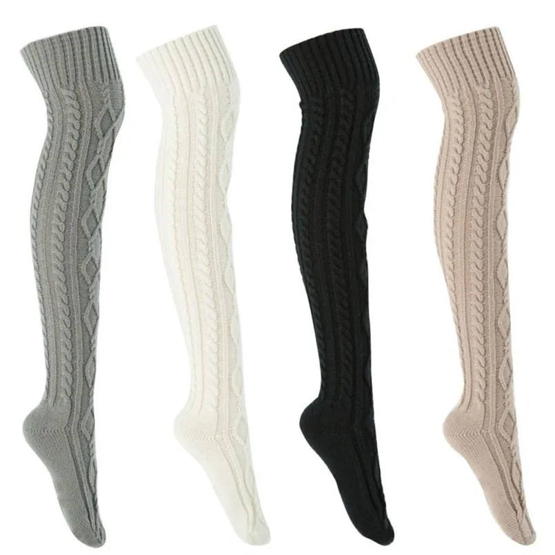 Bas longs tricotés de Noël pour filles Ladie Winter Chaussettes tricotées Cuisse haute sur le genou 211204