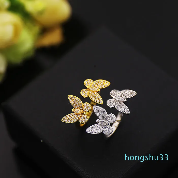 Fashion Classic 4/Four Leaf Clover Open Butterfly Band Rings S925 Silver 18K Gold con diamanti per le donneRagazze San Valentino Festa della mamma Eng