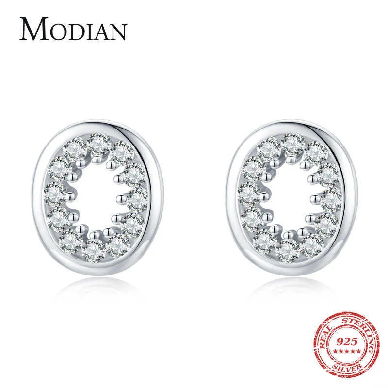 Full Paved Clear CZ Stud Earrings For Women 925 Sterling Silver Hollow Oval Wedding Statement Fine Jewelry 210707
