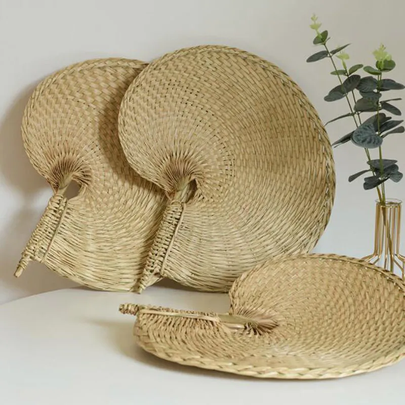 Éventail de Style chinois fait à la main, tissage naturel en feuille de palmier, décoration de maison, Vintage, Cool d'été, 40x36cm, 50 pièces