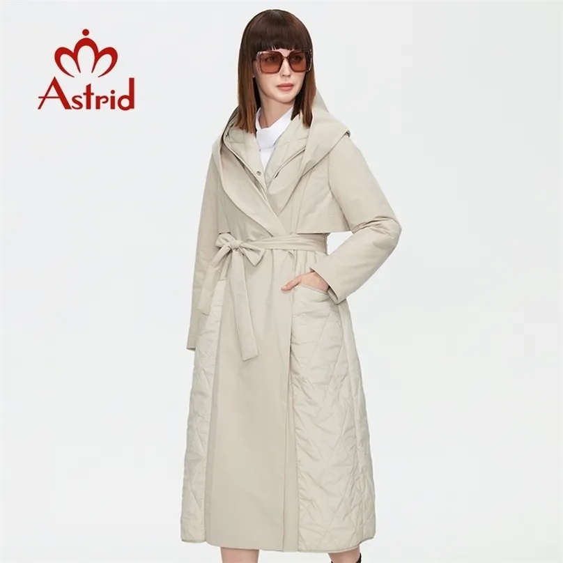 Astrid Femmes Automne Hiver Veste Femme Parkas Chaud Long Manteau Ceinturé Manteaux Rembourrés À Capuchon Femme Survêtement 211013