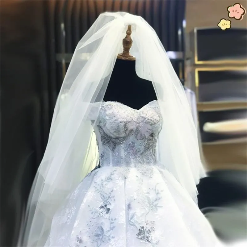 Brautschleier 2021 Verkauf langer 3 m doppellagiger weicher Tüllkopf für Frauen mit Kamm Hochzeitszubehör Eleganter Luxus-Kathedralenschleier