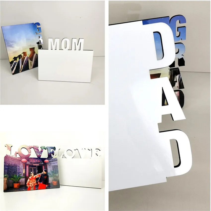 MDF Sublimation Blank fotoram DIY Trä bokstäver Fotobräda Sublimerande Vit Familj Hem Album Ram Värmeöverföring Produkter av Air A12