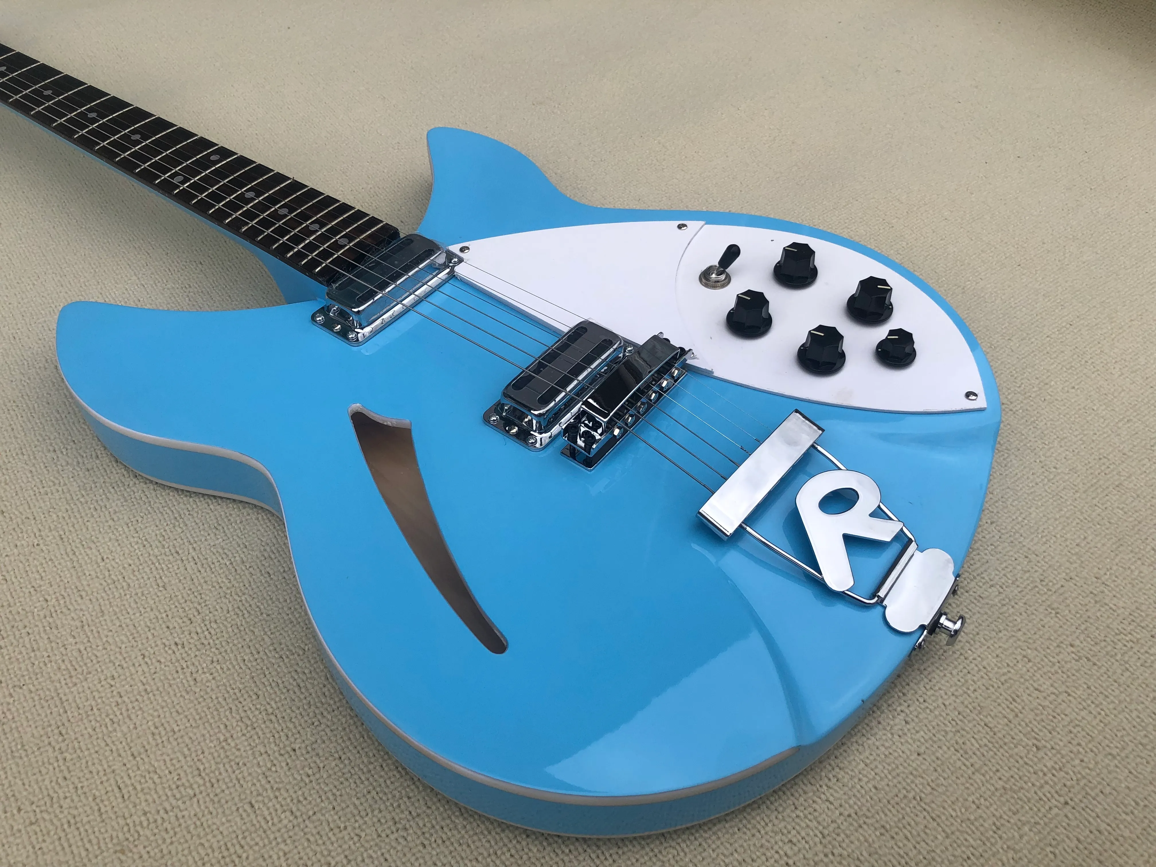 High Quality 6 String Electric Guitar Metal Blue Paint Korean Pickup Unique Half Empty Center
