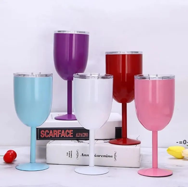 10oz de aço inoxidável copos de vinho cálice selado tumbler sem fios dupla vácuo de parede dupla com tampa Unbreweble para festa de viagem por mar llb10988