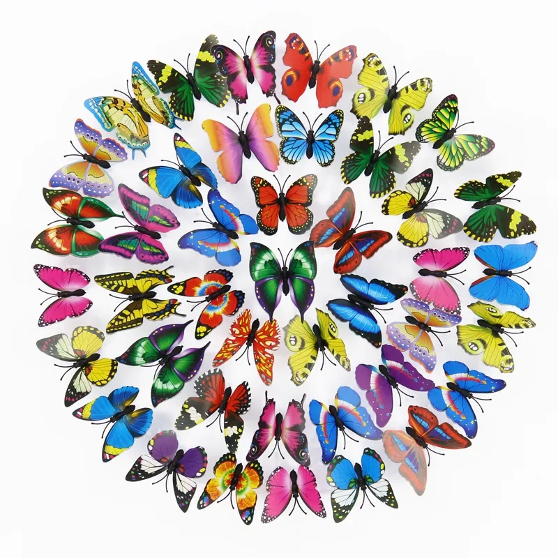 7cm 200 pcs 3D papillon décoration mural stickers simulation papillons stéréoscopiques PVC autocollants muraux amovibles Papillons DBC BH4689